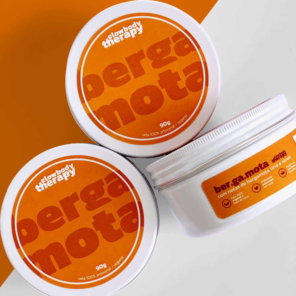 Glow Body Therapy - rótulo de vela aromática de bergamota criado por Rafael Pereira - design de embalagem