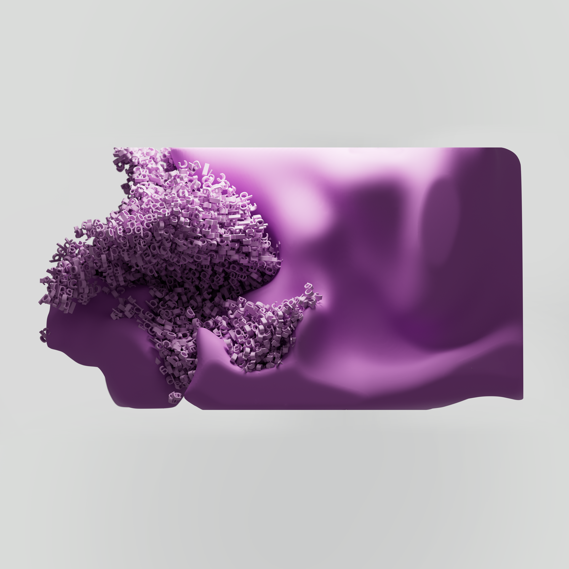 Abstract digital illustration in purple tones, representing artificial intelligence applied to graphic design