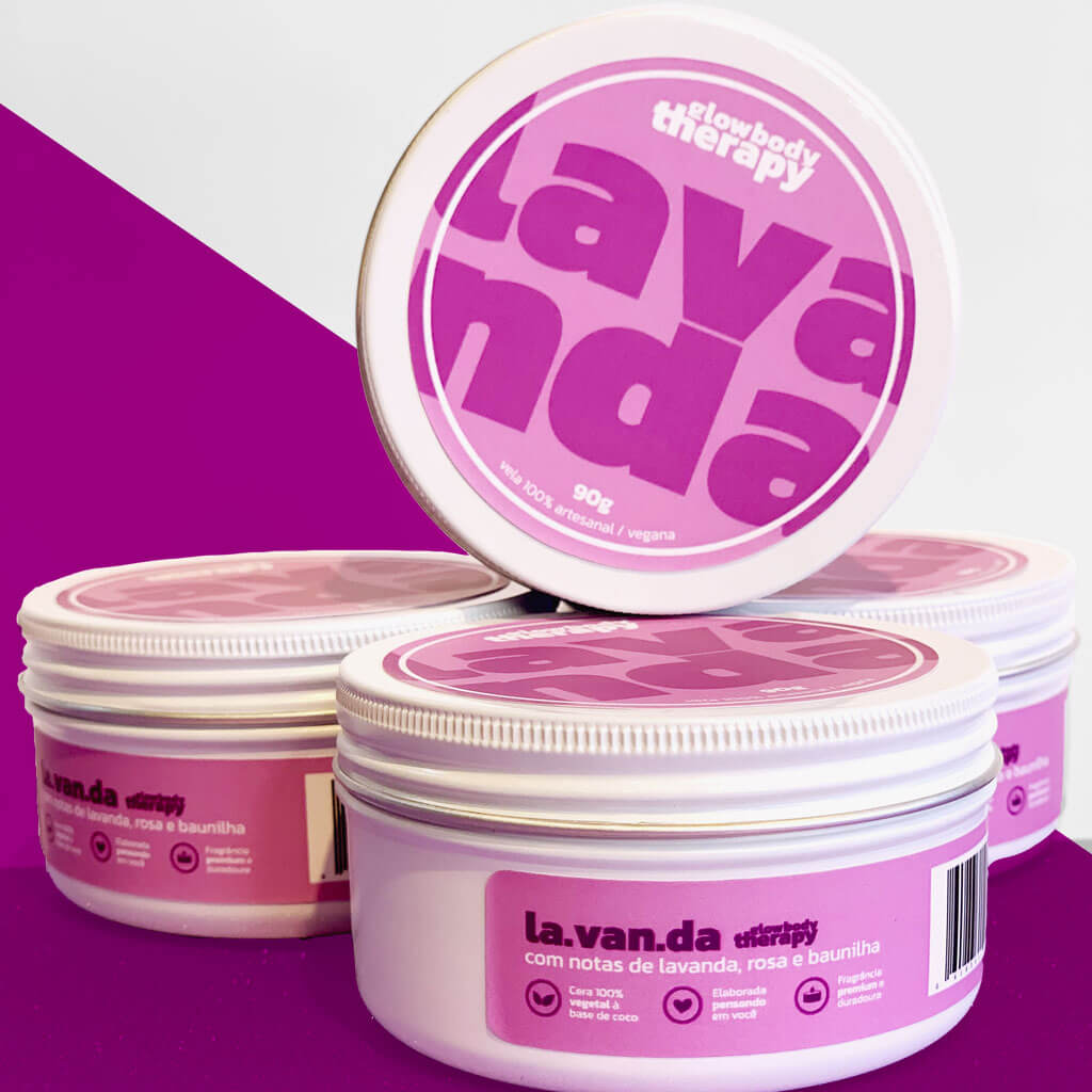 Glow Body Therapy - rótulo de vela aromática de lavanda criado por Rafael Pereira - design de embalagem