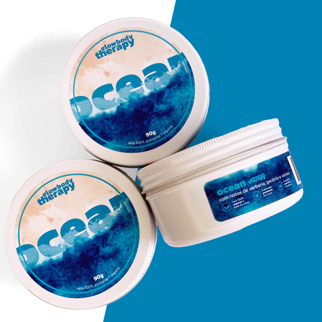 Glow Body Therapy - rótulo de vela aromática ocean criado por Rafael Pereira - design de embalagem