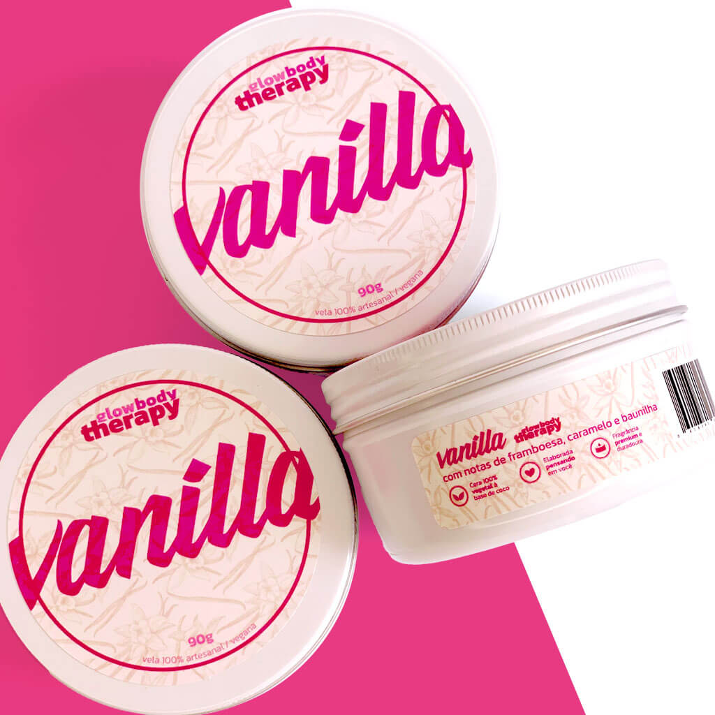 Glow Body Therapy - rótulo de vela aromática vanilla criado por Rafael Pereira - design de embalagem